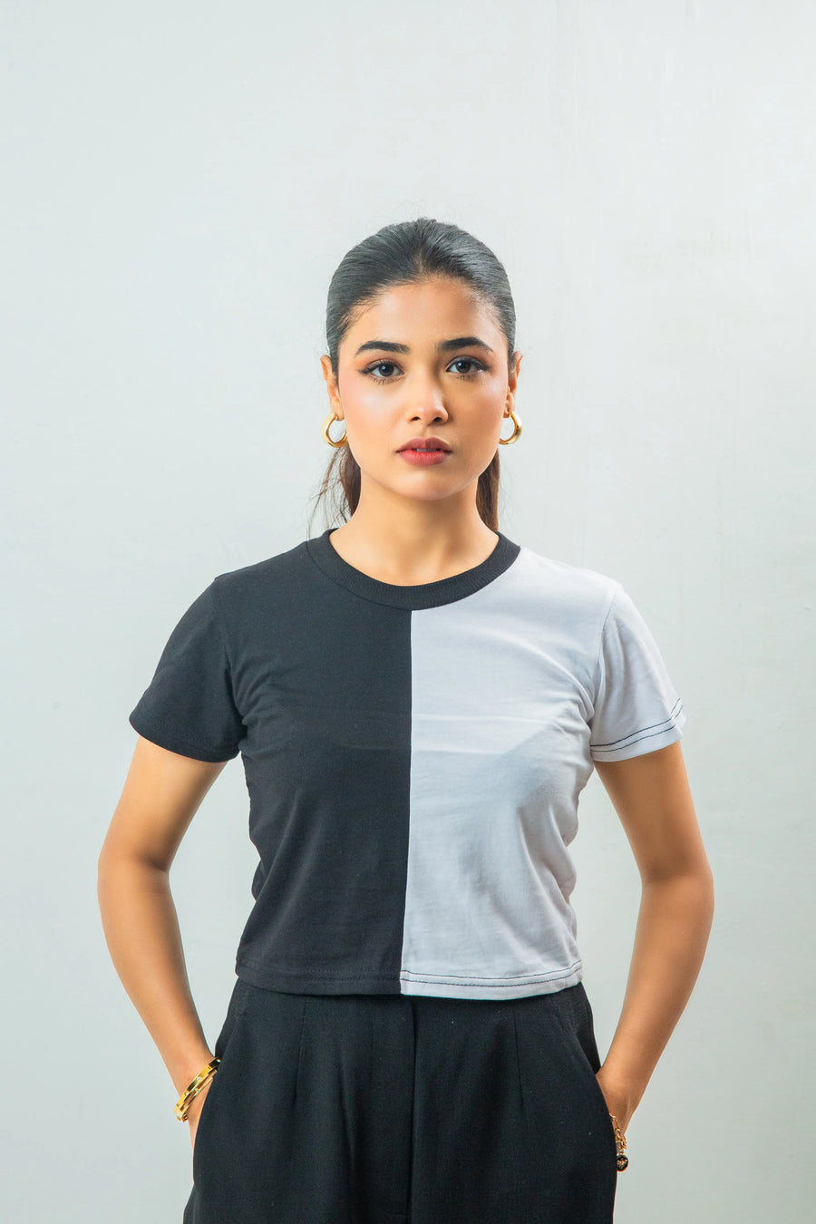 Color Block Round Neck T Shirt