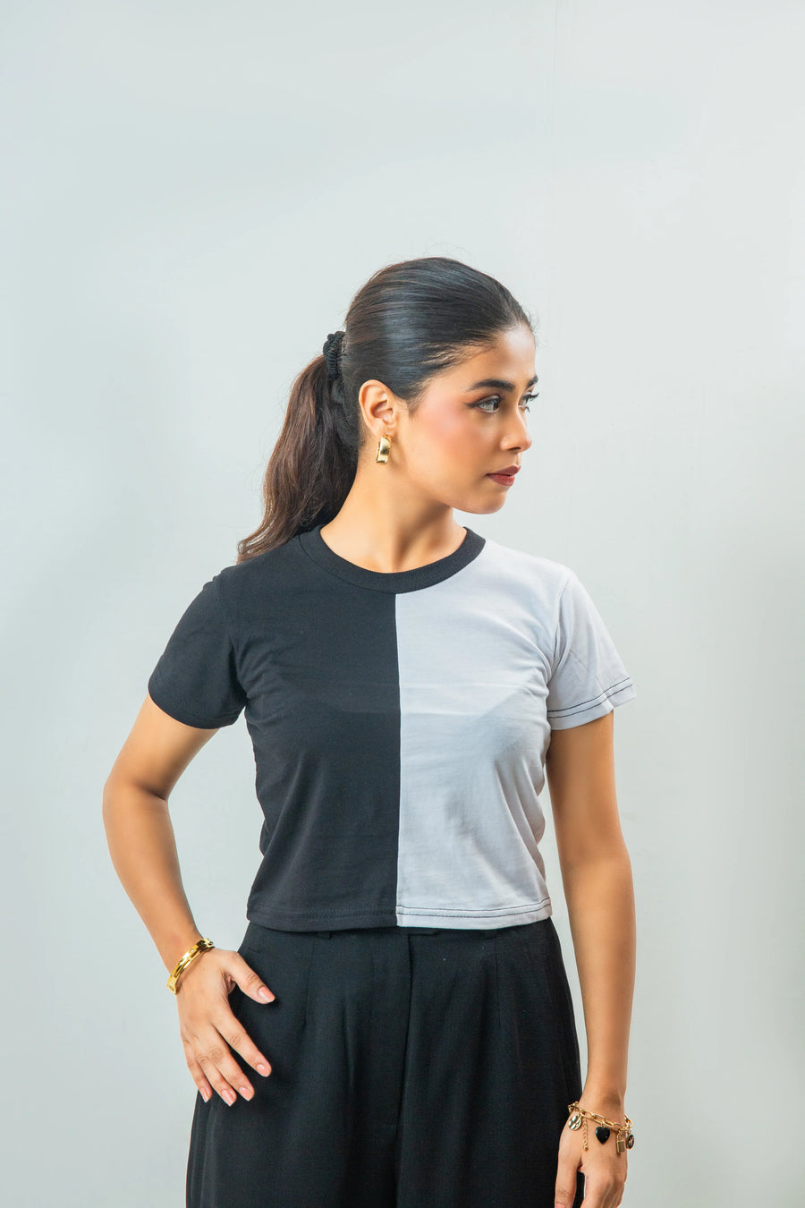 Color Block Round Neck T Shirt