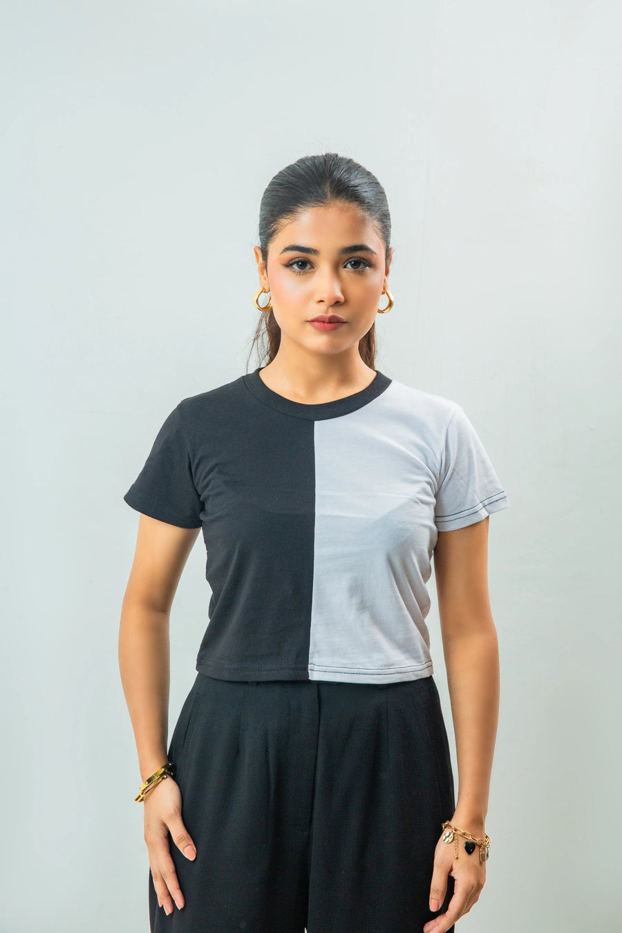 Color Block Round Neck T Shirt