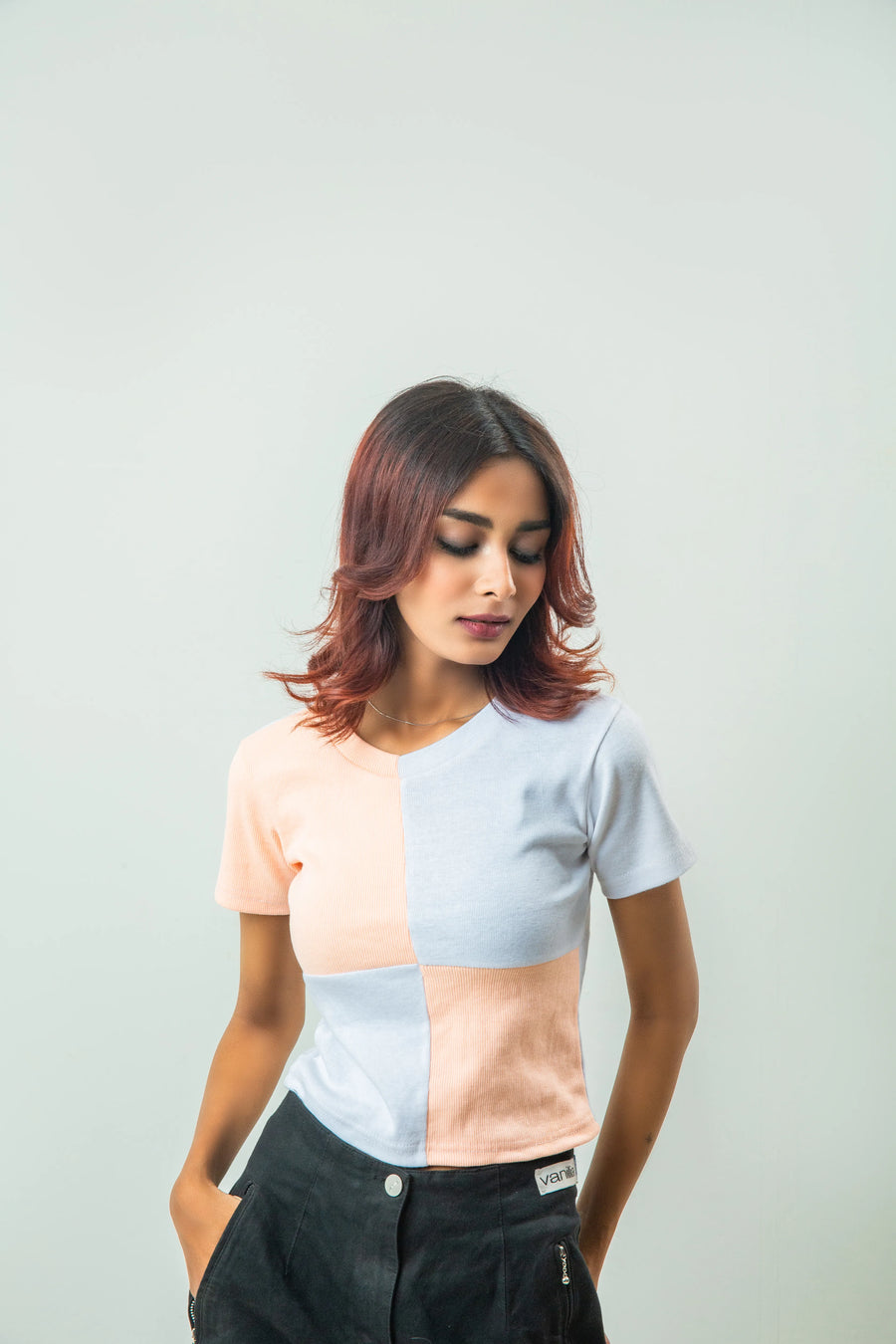 Color Block Cropped T shirt