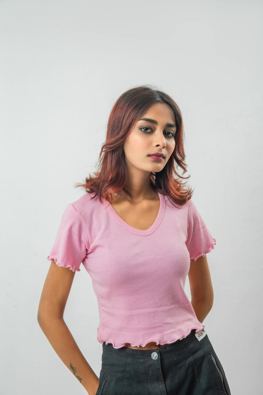 Solid Pink Ribbed Crop Top