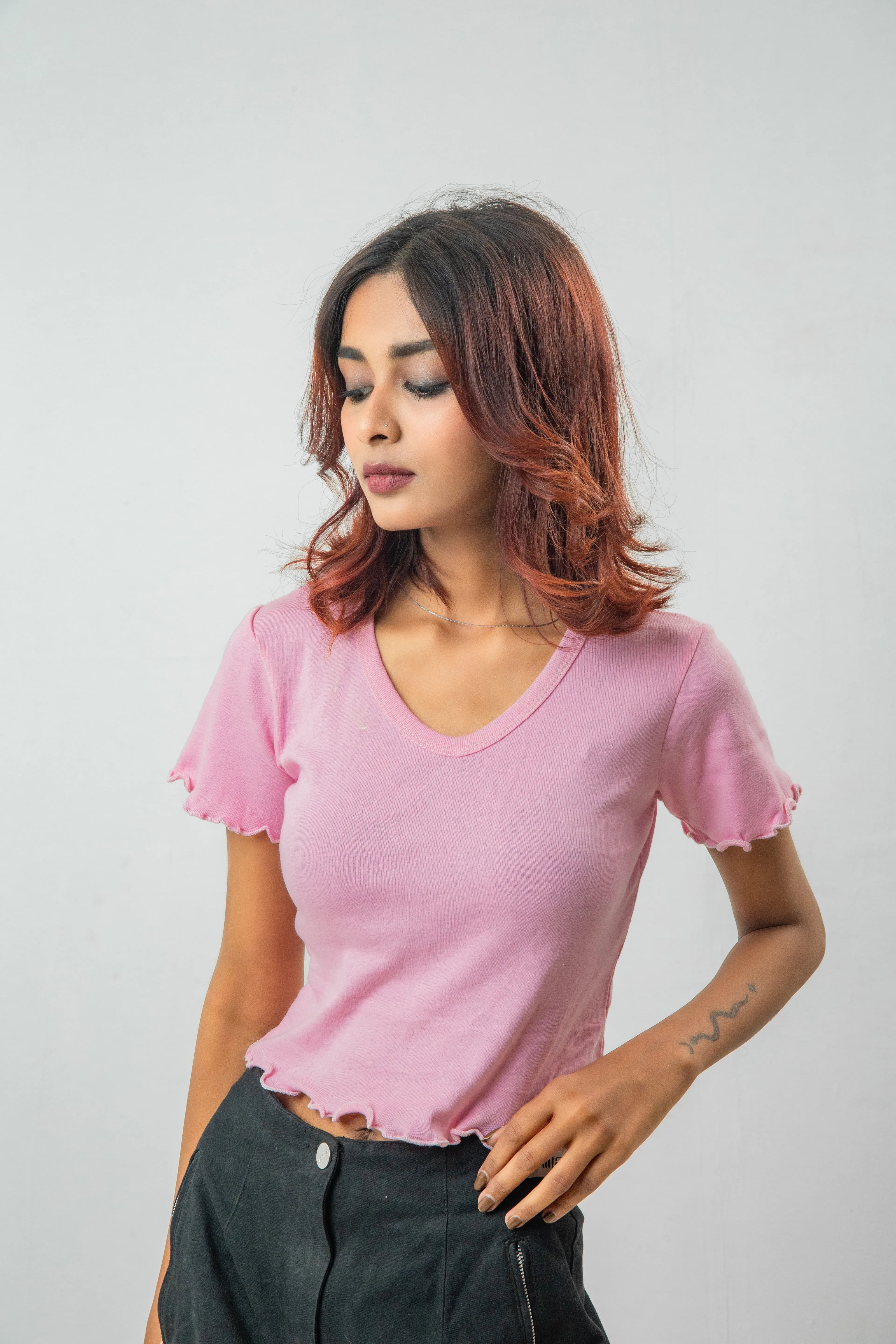 Solid Pink Ribbed Crop Top