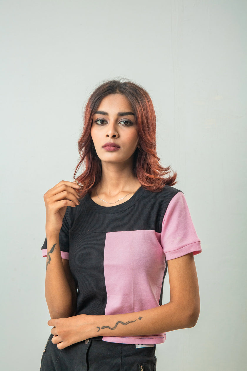 Color Block Cropped T shirt
