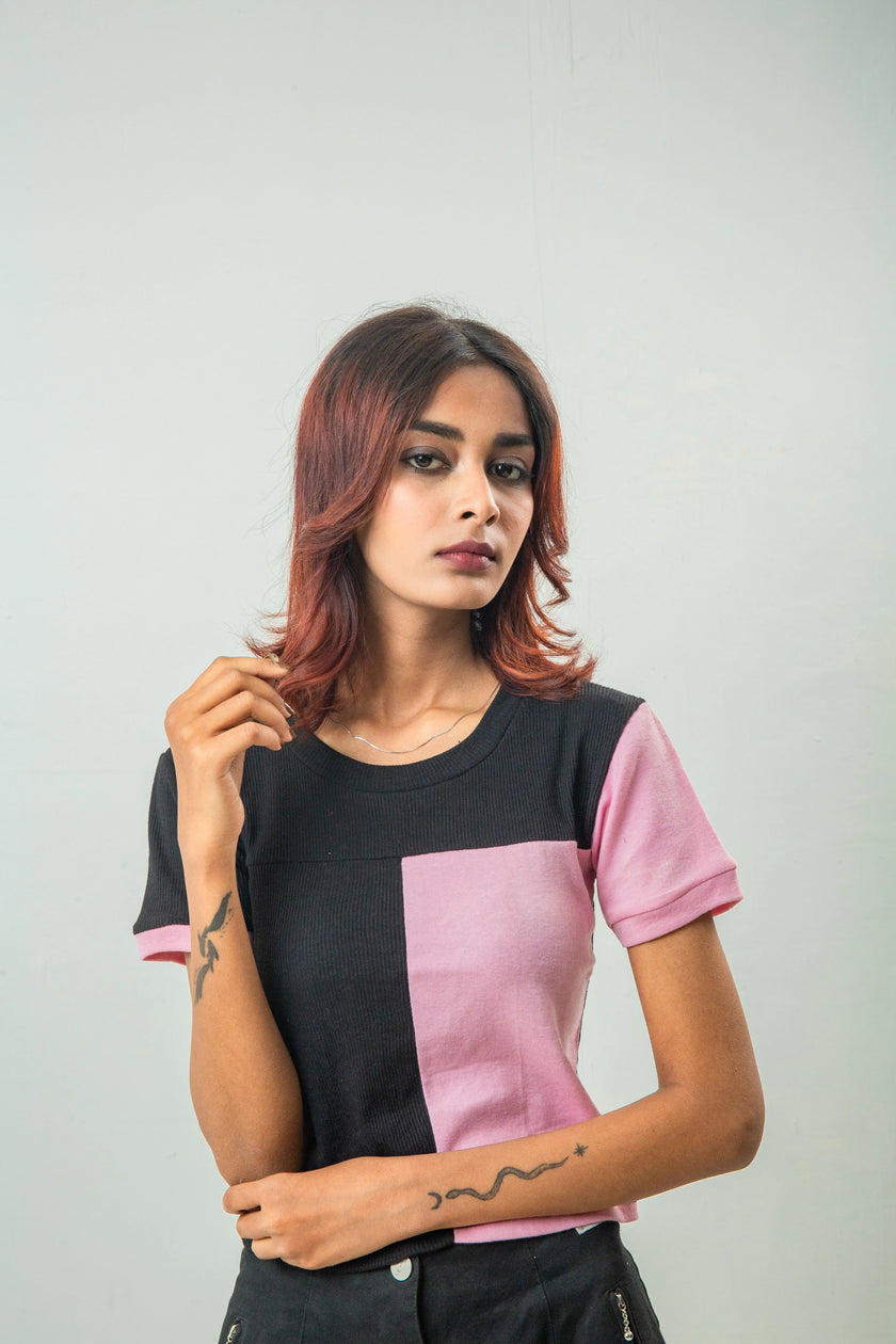 Color Block Cropped T shirt
