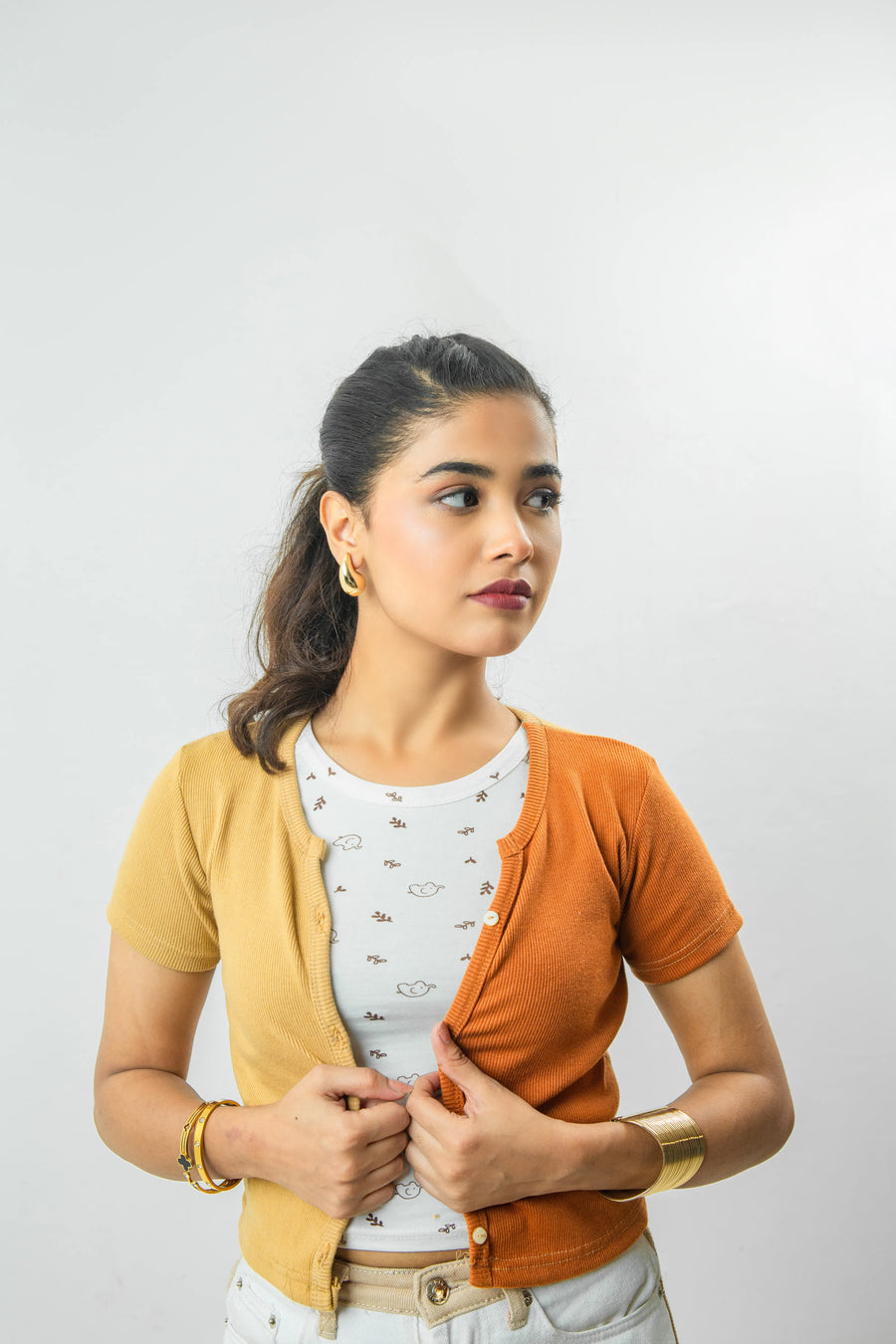 Front Notch Neck Button down crop top