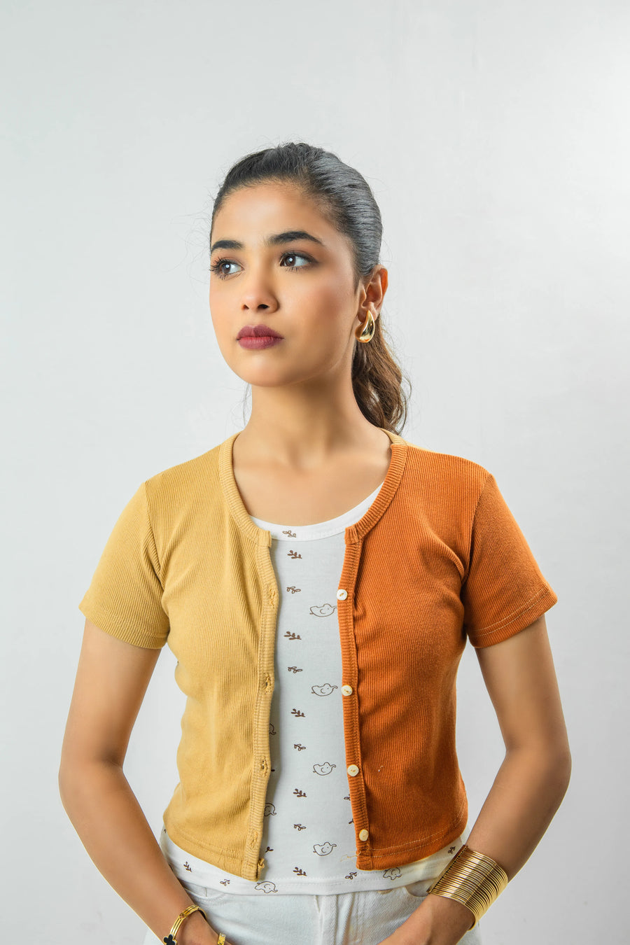 Front Notch Neck Button down crop top
