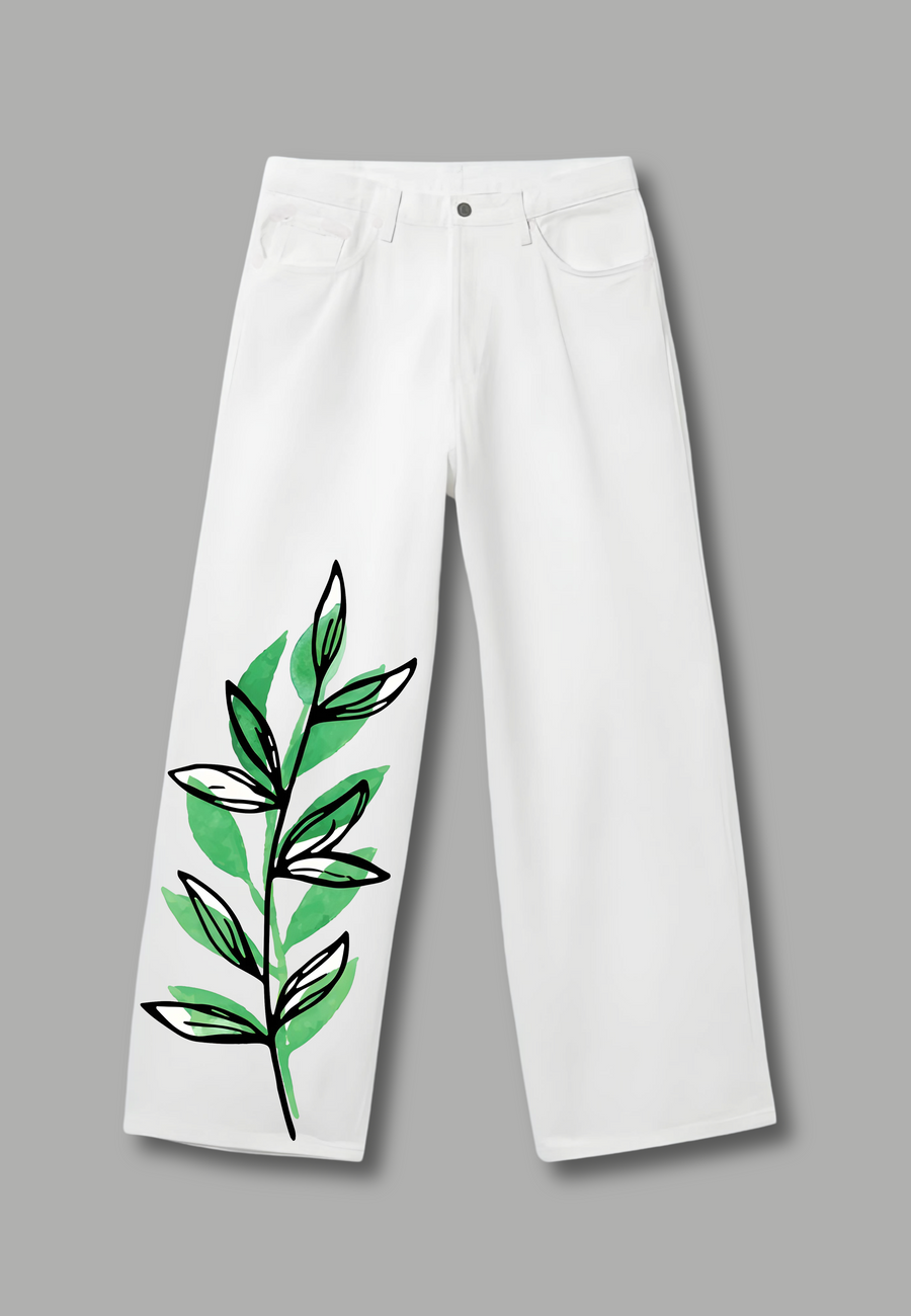 Abstract Leaf Print Denim